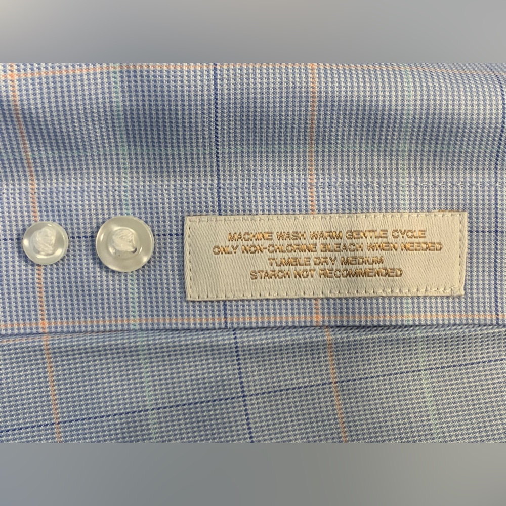 Gold Label Roundtree & Yorke Fitted Dress Shirt Blue Grid Check Size 16 1/2 - 35 - Picture 8 of 11